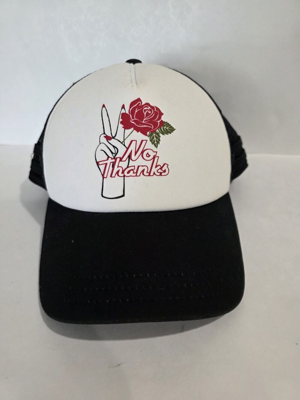 Vans Off The Wall OL Sport Trucker No Thanks Peace Sign Rose Snapback NEW